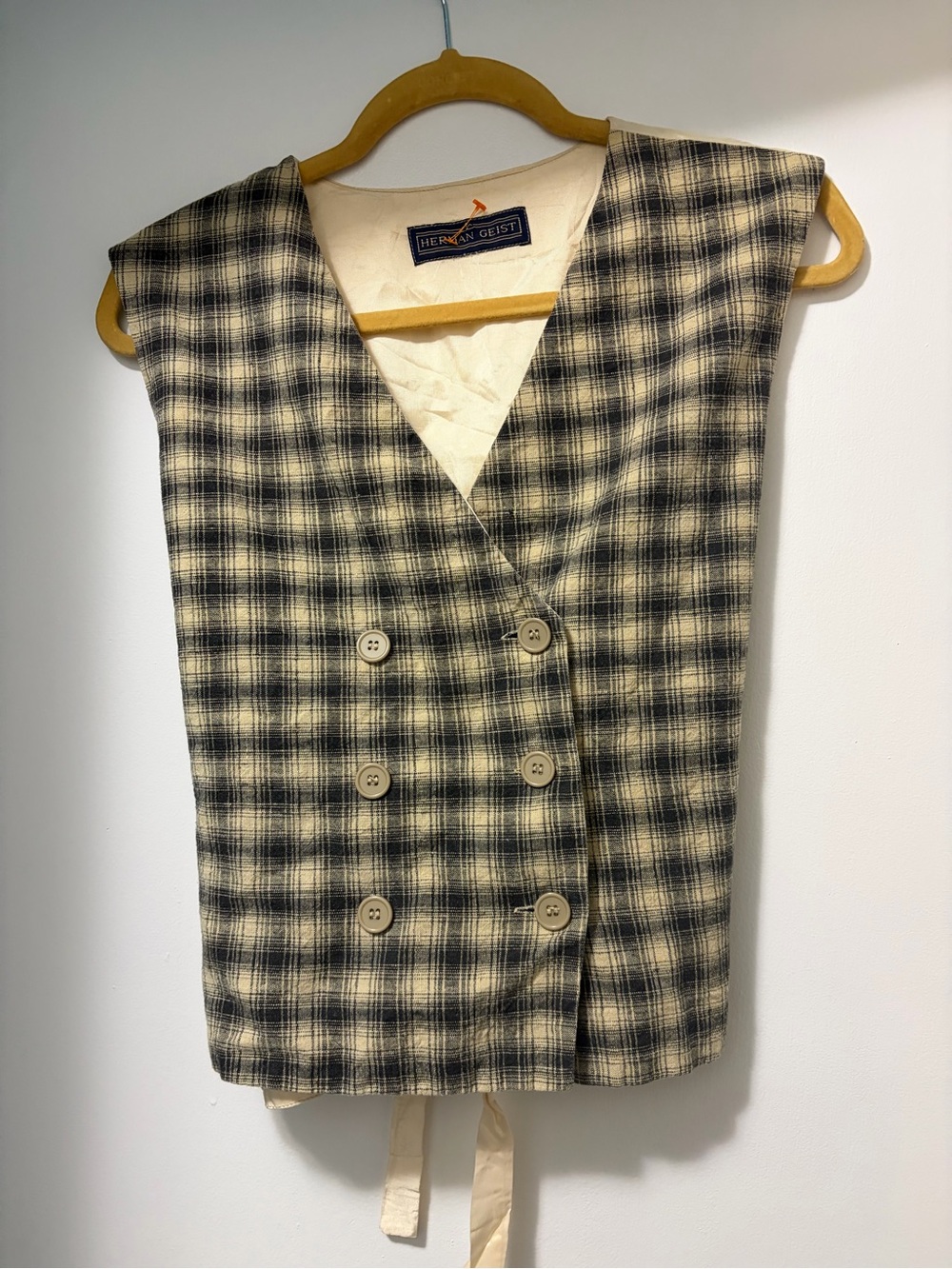 Vintage Style Black & Cream Plaid Vest
